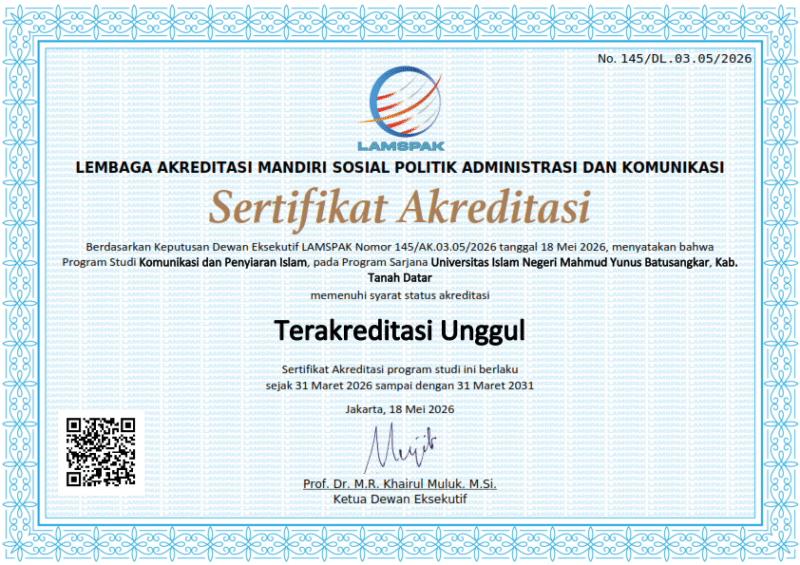 Alhamdulillah, Prodi KPI UIN MY Batusangkar Raih Akreditasi Unggul, Kini 21 Prodi Berstatus  Unggul