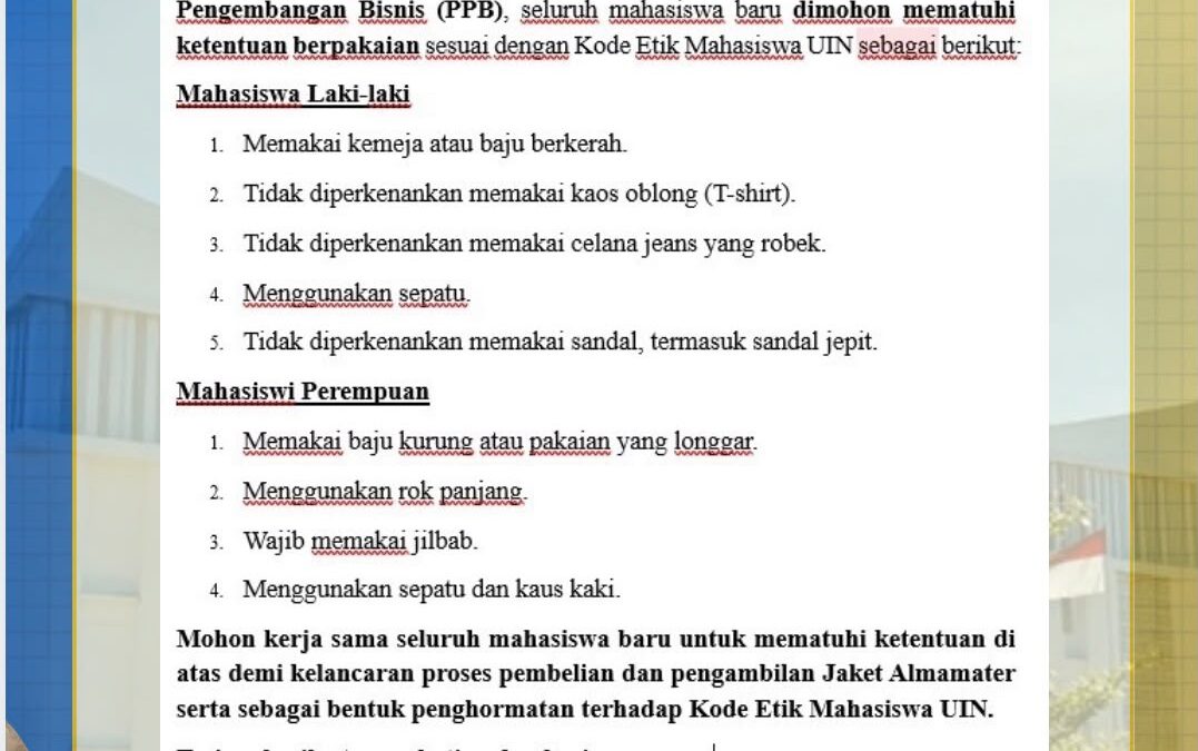 Pengambilan Jaket Almamater, UIN Mahmud Yunus Batusangkar Imbau Mahasiswa Baru Patuhi Ketentuan Berpakaian